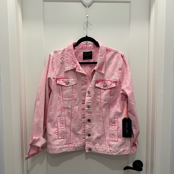 BN Distressed Pink Jean Jacket Large - Picture 2 of 5